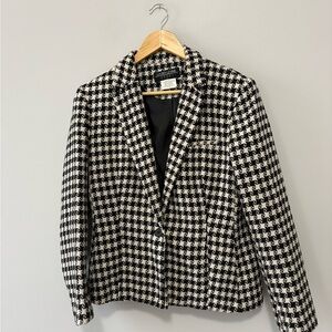 Vintage Larry Levine Sport Black and White Houndstooth Wool Blend Blazer